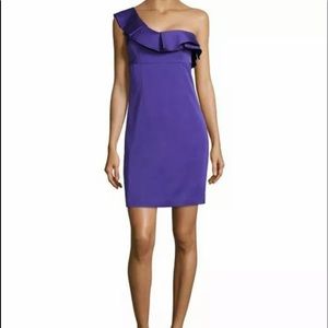NWT TRINA TURK purple one shoulder dress 2 ruffled